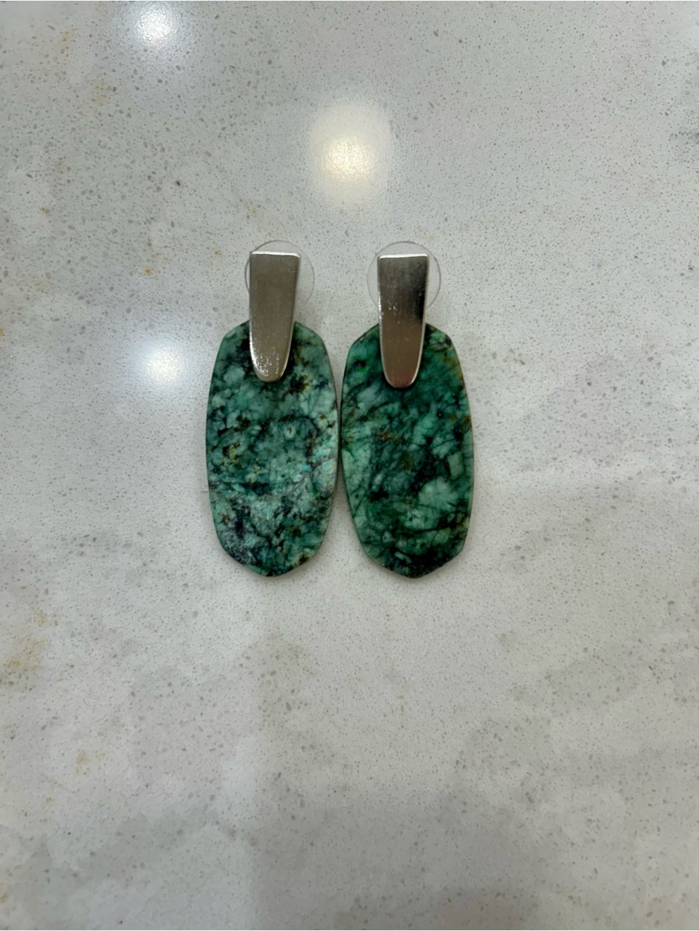 Kendra Scott Green Marble Drop Earrings with Silver Accents